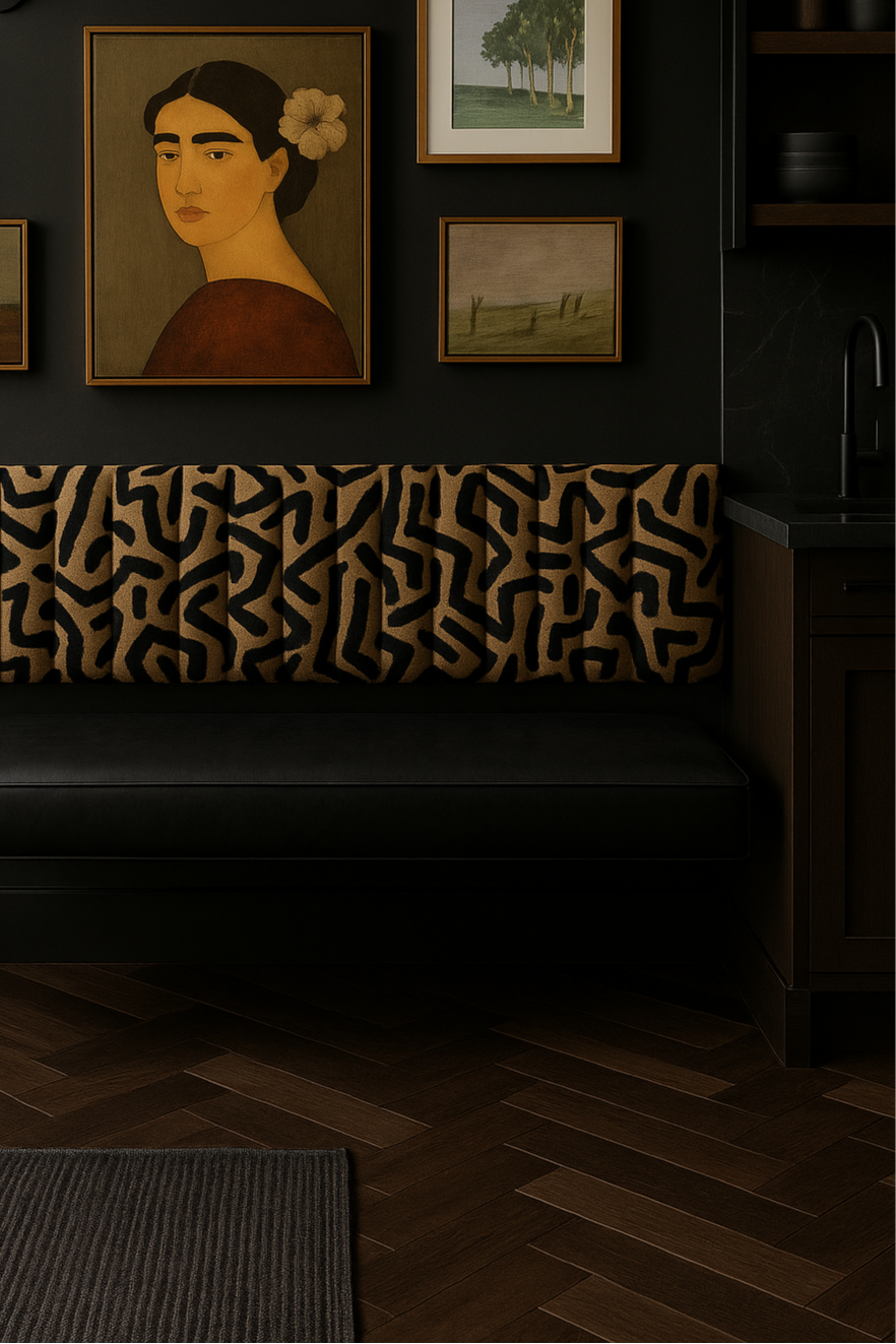 JW | Custom Floating Leather Bench for Game Room