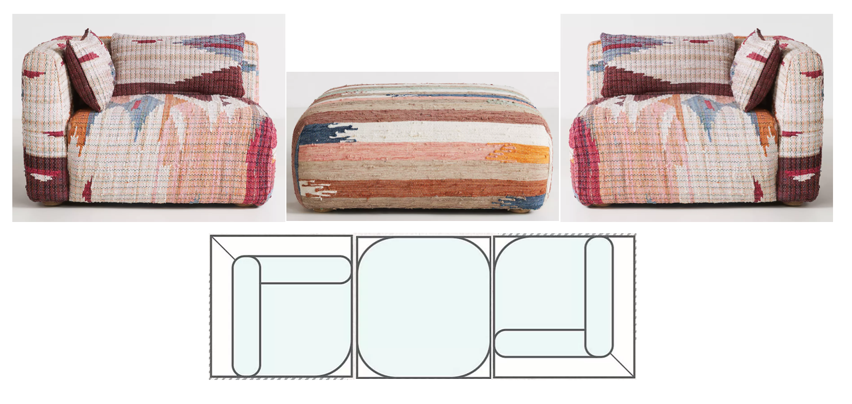 Modular Upholstered Sofa with Oak Wood Corners – Custom Seating