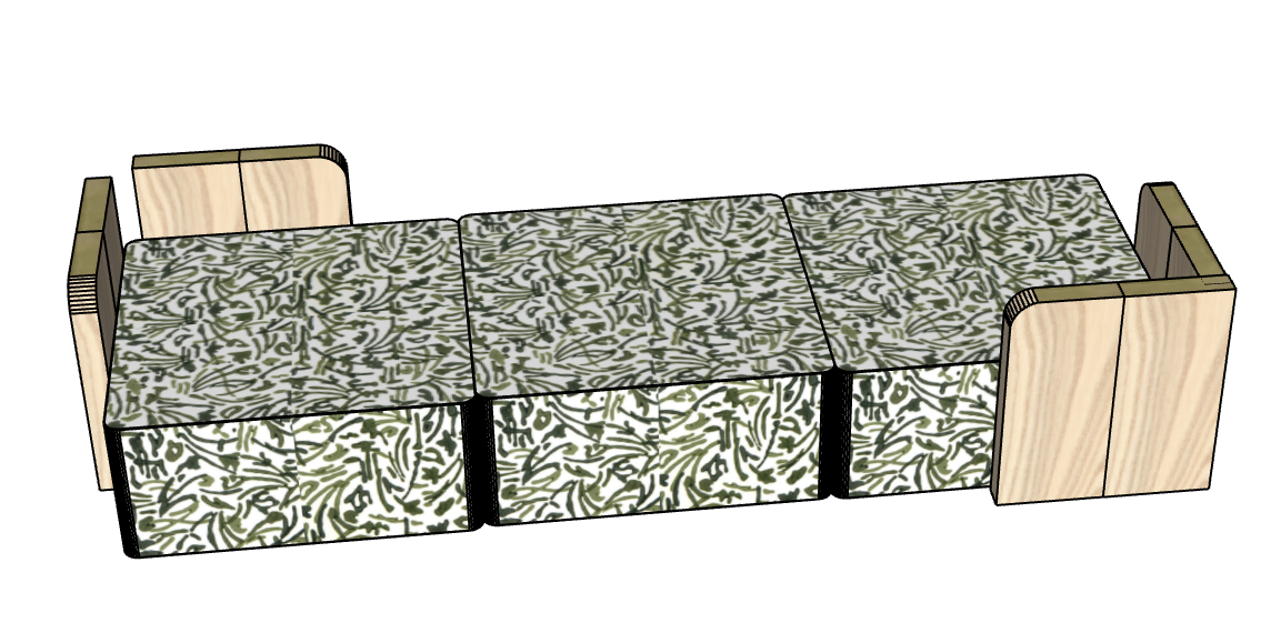 Modular Upholstered Sofa with Oak Wood Corners – Custom Seating