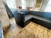 Ribbed Black Leather Sofa or Banquette