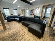 Ribbed Black Leather Sofa or Banquette