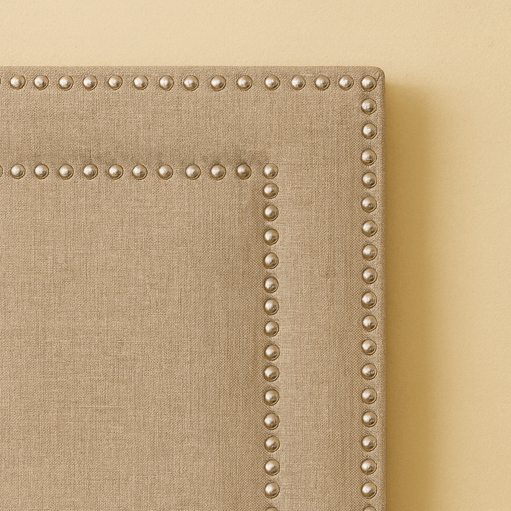 Beige Hotel Headboard with Double Nailhead Trim - bedroomBrownheadboardHUNTEDFOX - Beige Hotel Headboard with Double Nailhead Trim