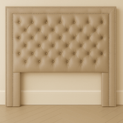 Beige Hotel Headboard with Double Nailhead Trim - bedroomBrownheadboardHUNTEDFOX - Beige Hotel Headboard with Double Nailhead Trim