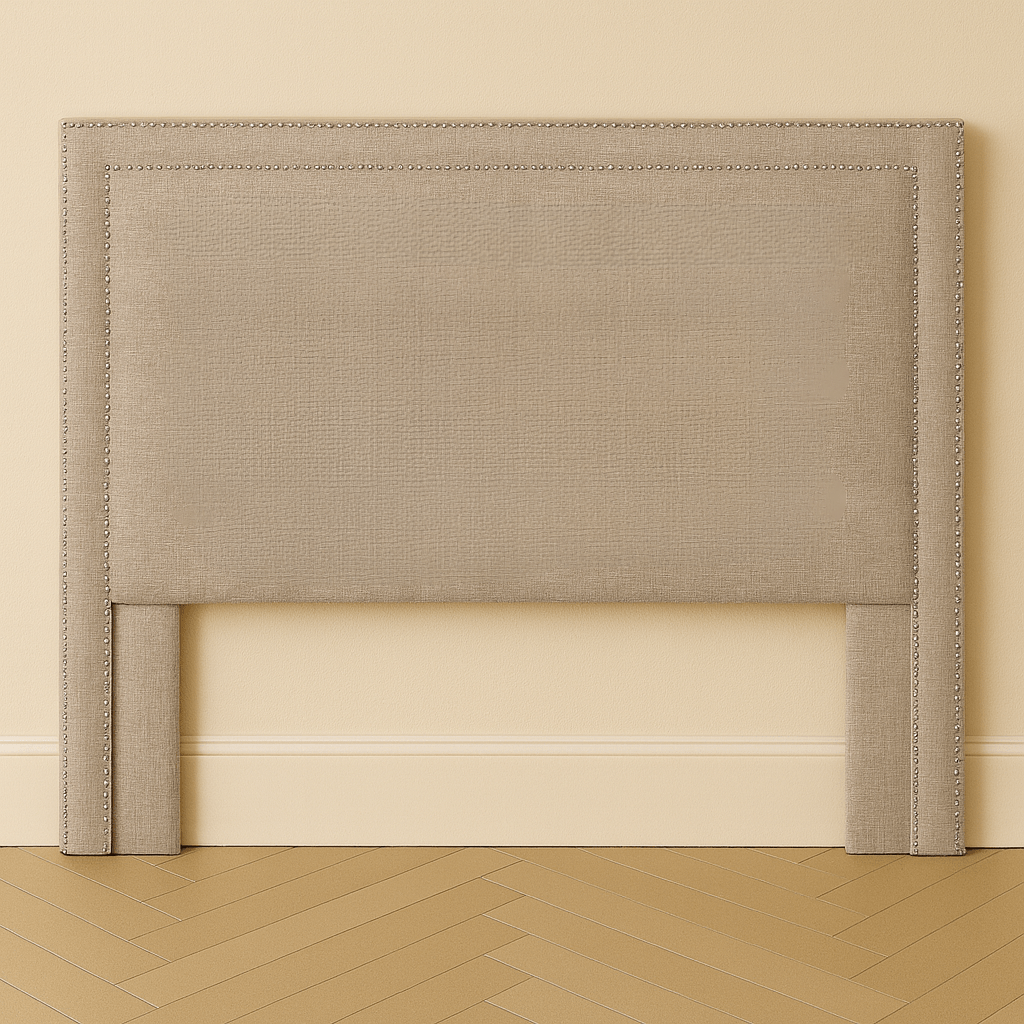 Beige Hotel Headboard with Double Nailhead Trim - bedroomBrownheadboardHUNTEDFOX - Beige linen upholstered headboard with double nailhead trim