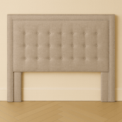 Beige Hotel Headboard with Double Nailhead Trim - bedroomBrownheadboardHUNTEDFOX - Modern linen headboard with nailhead accents and upholstered legs