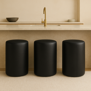 Genuine Leather Round Ottoman or Pouf | Black