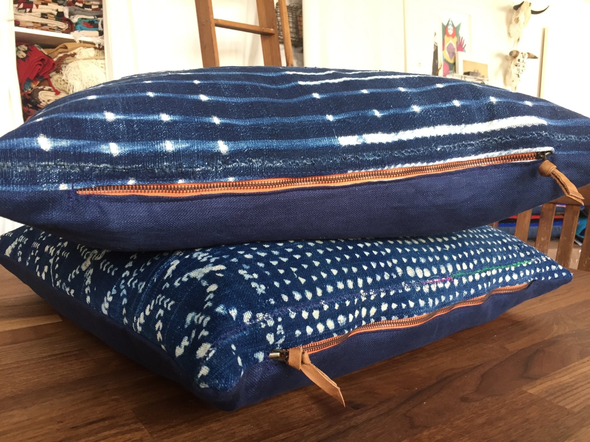Blue Shibori Diamond Throw Pillow - Elegant Geometric Design