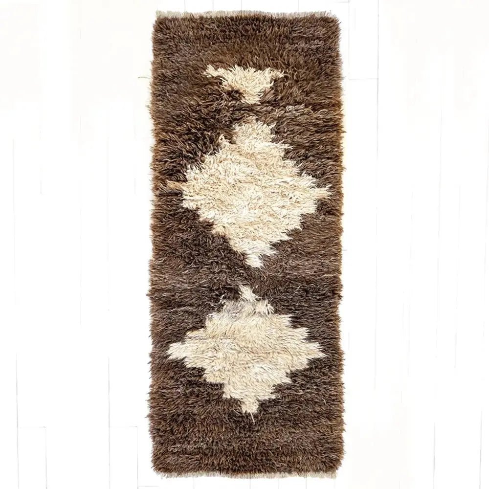 Brown and White Shag Rug