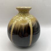Brown Drip Glaze Pottery Bud Vase Small Round - HUNTEDFOX
