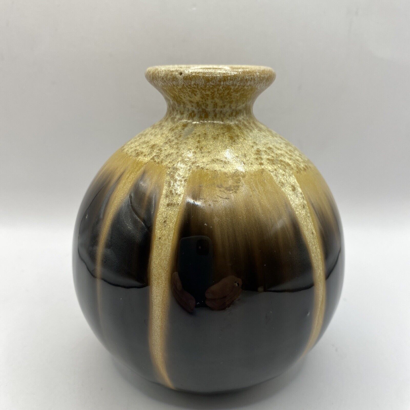 Brown Drip Glaze Pottery Bud Vase Small Round - HUNTEDFOX
