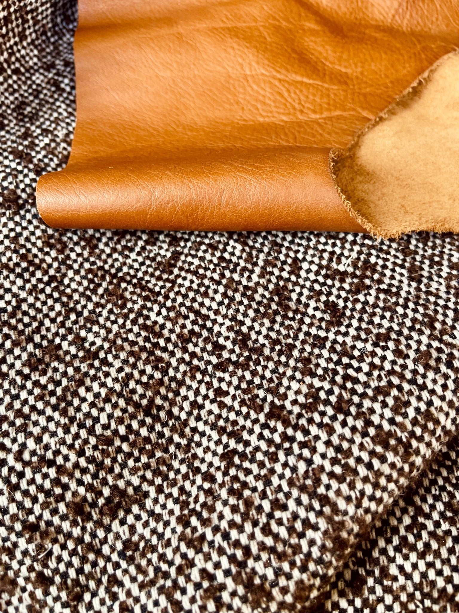 Brown & White Wool Lumbar Accent Pillow with Leather - CHIC CHALETclassicGreyHUNTEDFOX - Brown & White Wool Lumbar Accent Pillow with Leather