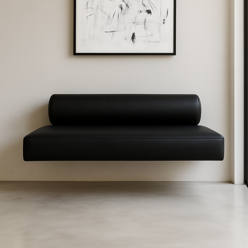 Floating Black Leather Bench for Modern Dining Nook