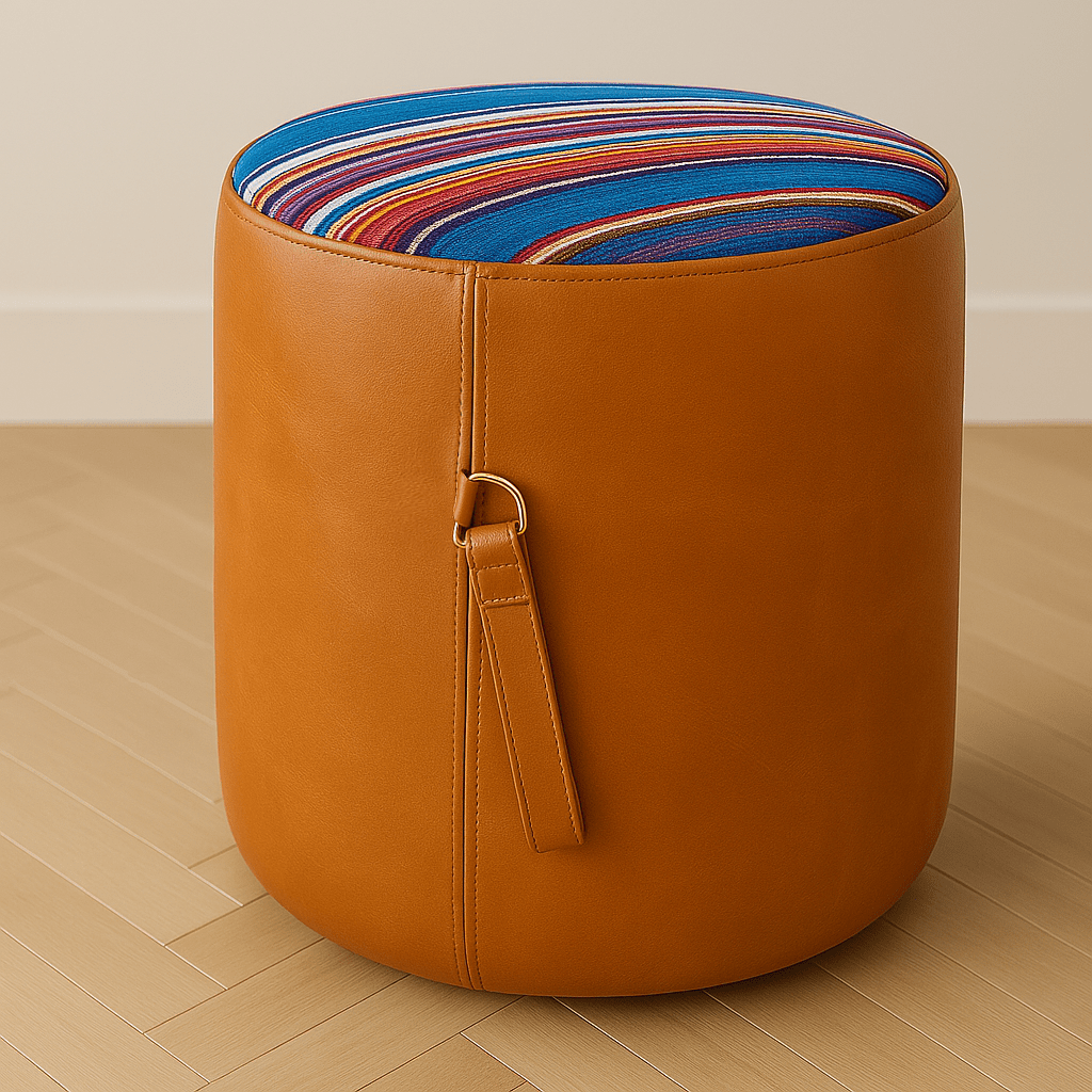 Custom Leather Ottoman with Handle – Colorful Top - H|F AtelierottomanShopify CollectiveHUNTEDFOX - Custom Leather Ottoman with Handle – Colorful Top
