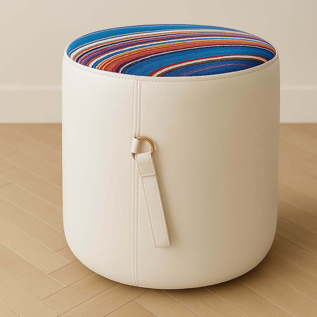 Custom Leather Ottoman with Handle – Colorful Top - H|F AtelierottomanShopify CollectiveHUNTEDFOX - Custom Leather Ottoman with Handle – Colorful Top