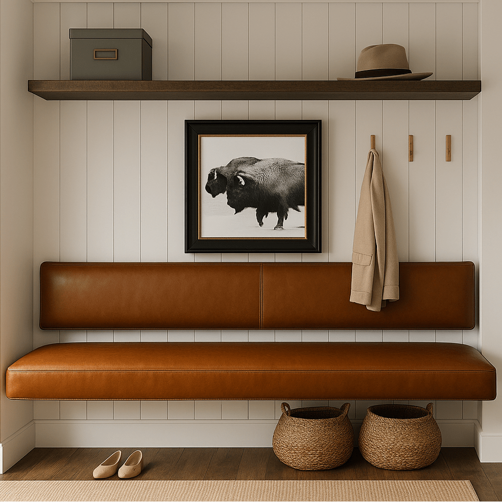 ER Custom | Floating Leather Bench for Kitchen Nook - custom banquette seatingH|F Atelierluxury upholstered seatingHUNTEDFOX - ER Custom | Floating Leather Bench for Kitchen Nook