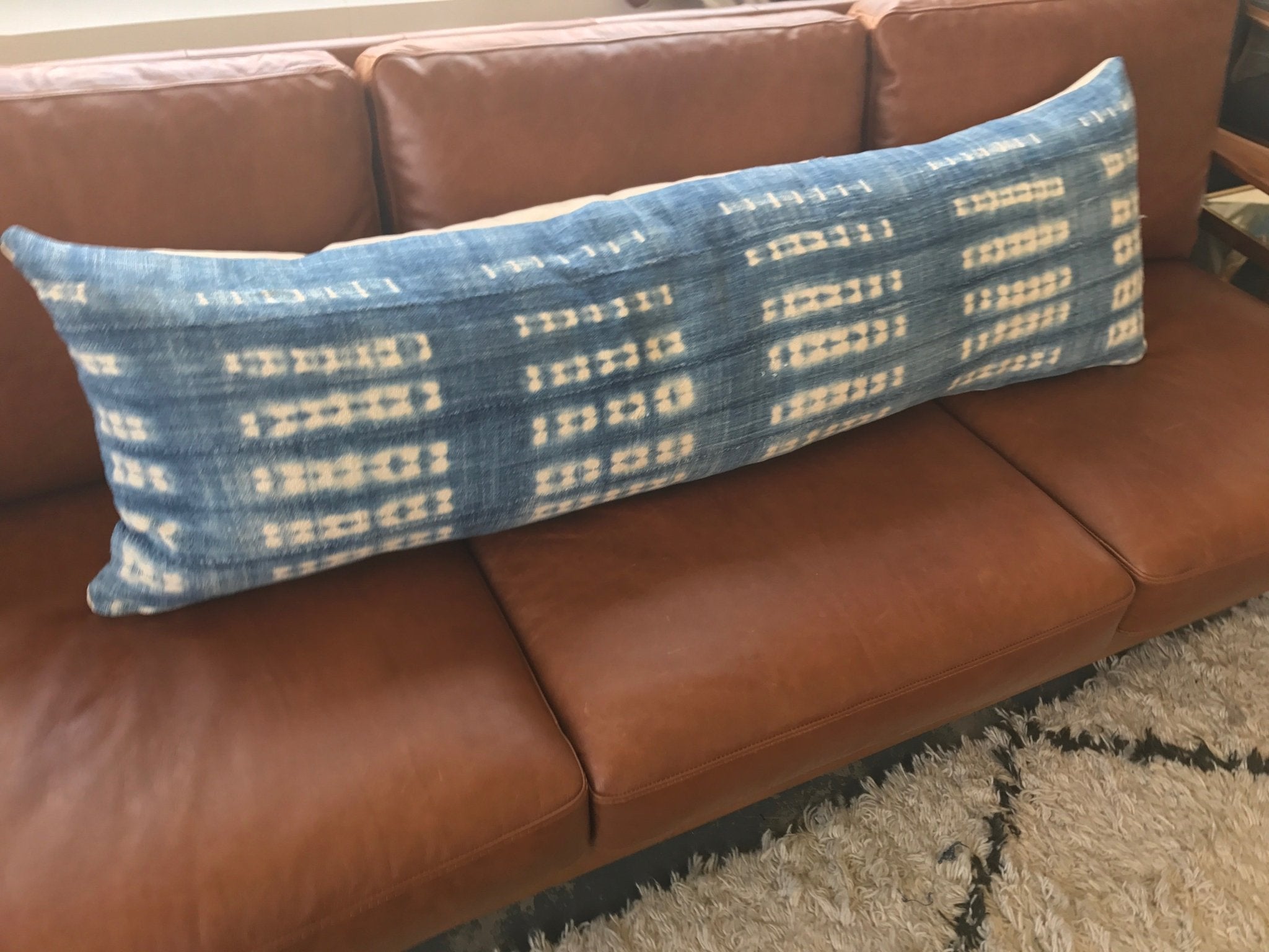 Blue and White Striped Mudcloth Pillow - Global Style