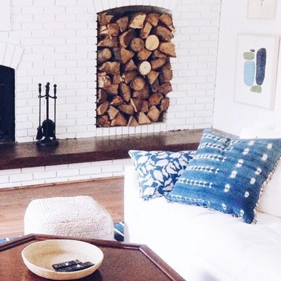 Blue and White Striped Mudcloth Pillow - Global Style