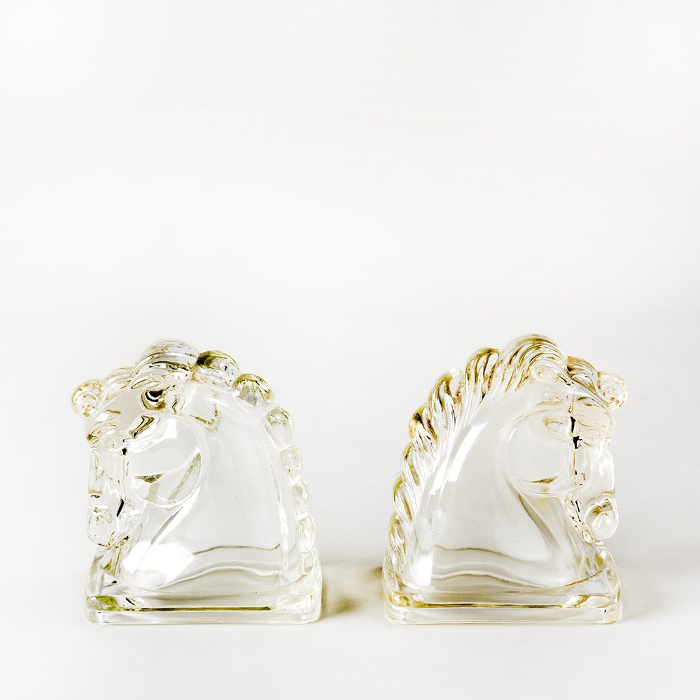 MCM Glass Stallion Bookends - accentHOME DECORhorseHUNTEDFOX - MCM Glass Stallion Bookends - HUNTEDFOX