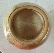 MCM Round Stout Pottery Vase with Drip Glaze in Brown and Tan Earth Tones - BrownCeramicHOME DECORHUNTEDFOX - MCM Round Stout Pottery Vase with Drip Glaze in Brown and Tan Earth Tones - HUNTEDFOX