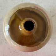 MCM Round Stout Pottery Vase with Drip Glaze in Brown and Tan Earth Tones - BrownCeramicHOME DECORHUNTEDFOX - MCM Round Stout Pottery Vase with Drip Glaze in Brown and Tan Earth Tones - HUNTEDFOX