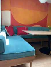 Mid Century Modern Pillow with Natural Leather Piping - BAJA CHICkidsneed verificationHUNTEDFOX - Mid Century Modern Pillow with Natural Leather Piping - HUNTEDFOX