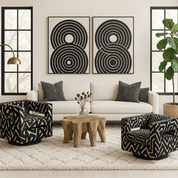Modern Swivel "Graffiti" Accent Chair – Cutout Back + Sculpted Arms - Black & WhitefurnitureH|F AtelierHUNTEDFOX - Modern Swivel "Graffiti" Accent Chair – Cutout Back + Sculpted Arms