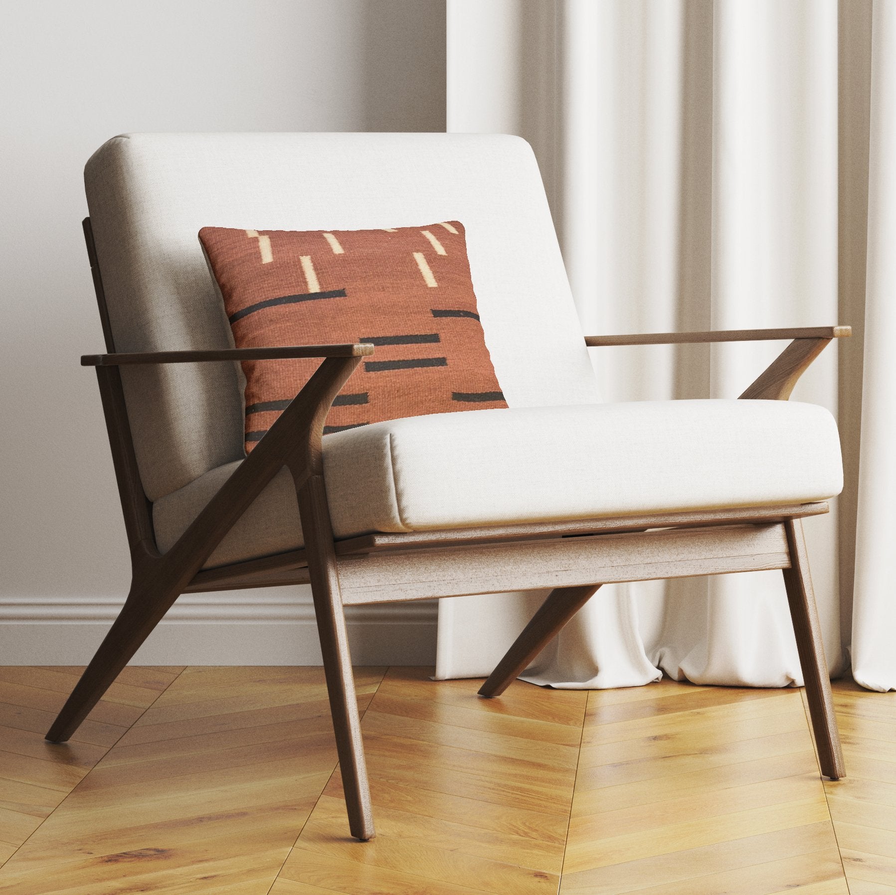 Modern Terra Cotta Ivory & Black Decorative Pillow - HUNTEDFOX