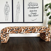 Modern Upholstered Bench | Black & Ivory Geometric Fabric with Rounded Corners - H|F Atelierluxury upholstered seatingSEATINGHUNTEDFOX - Modern Upholstered Bench | Black & Ivory Geometric Fabric with Rounded Corners