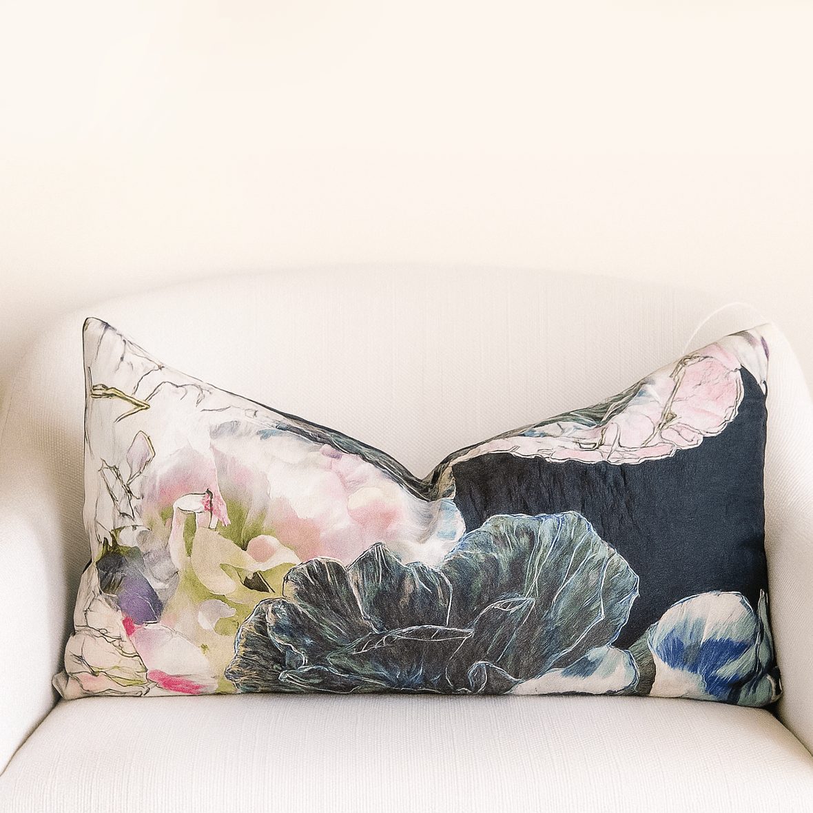 Oscar De La Renta Watercolor Floral Throw Pillow - BlackboldbotanicalHUNTEDFOX - Oscar De La Renta Watercolor Floral Throw Pillow