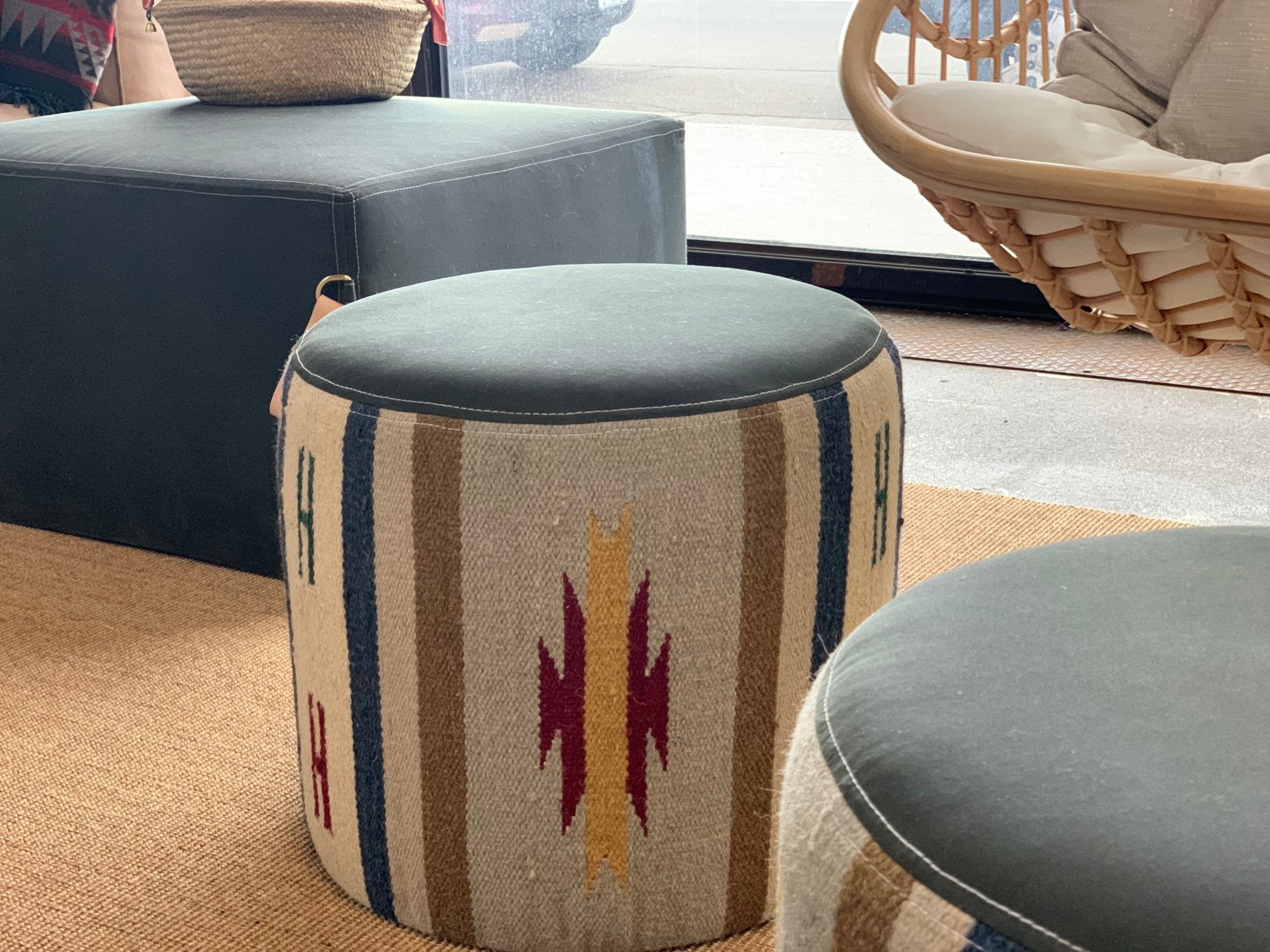 Ottoman | COM Custom Round Ottoman Foot Stool or Pouf - H|F AtelierindigoLEATHERHUNTEDFOX - Ottoman | COM Custom Round Ottoman Foot Stool or Pouf