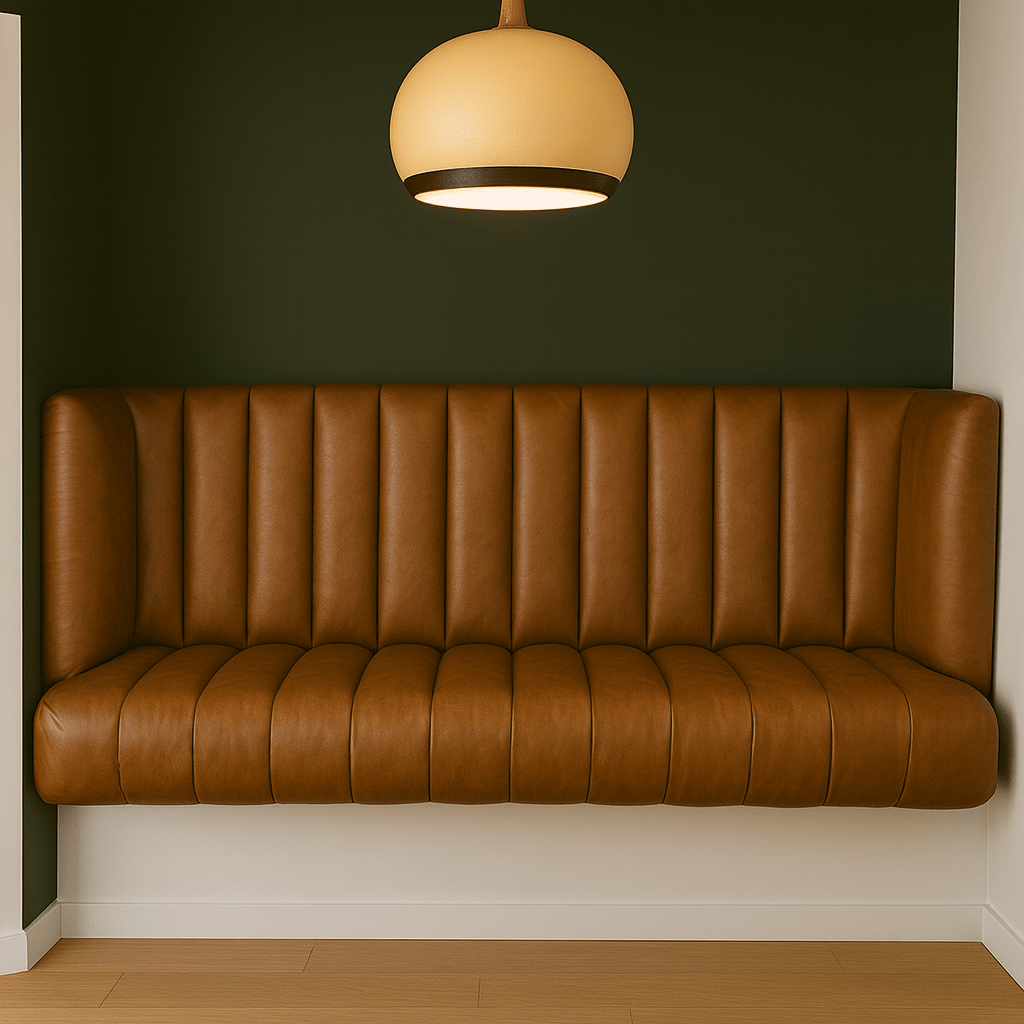 Overstuffed leather banquette – custom retro dining nook seating - H|F AtelierShopify CollectiveHUNTEDFOX - Overstuffed leather banquette – custom retro dining nook seating