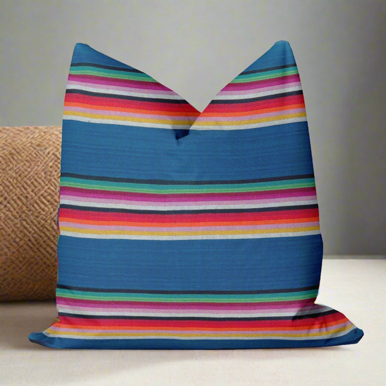 Rainbow Blue Striped Accent Throw Pillow - BAJA CHICblueneed verificationHUNTEDFOX - Indigo Striped Rainbow Accent Throw Pillow - Vibrant Home Decor Accent - HUNTEDFOX