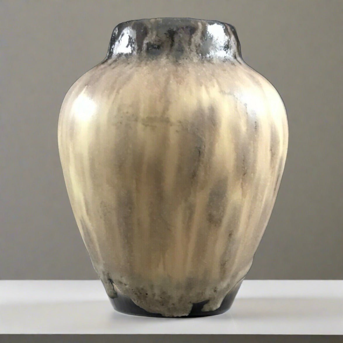Rare Style Art Studio Pottery Tan Brown Black Drip Glaze Bud Vase - HUNTEDFOX