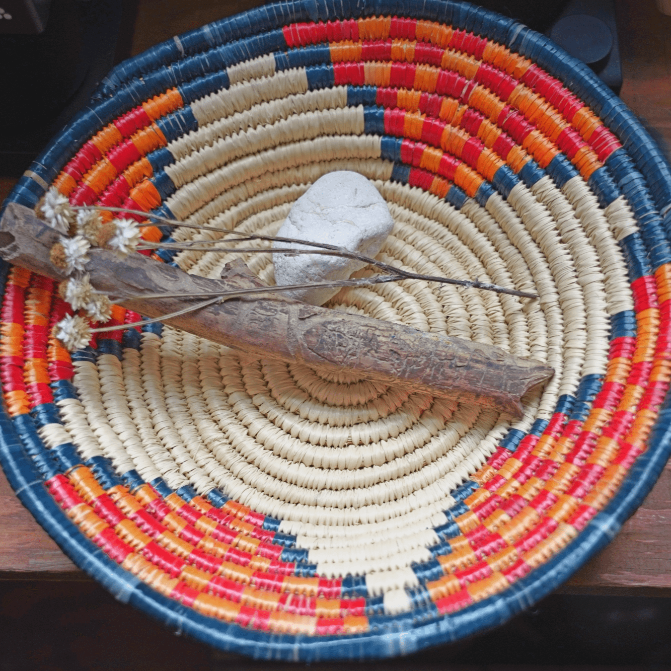 Red Orange & Green Decorative Basket from Senegal - basketGreenHOME DECORHUNTEDFOX - Red Orange & Green Decorative Basket from Senegal