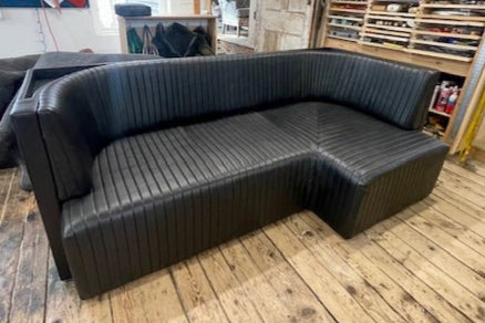 Ribbed Black Leather Sofa or Banquette - H|F AtelierShopify CollectiveHUNTEDFOX - Ribbed Black Leather Sofa or Banquette