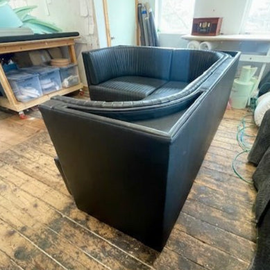 Ribbed Black Leather Sofa or Banquette - H|F AtelierShopify CollectiveHUNTEDFOX - Ribbed Black Leather Sofa or Banquette