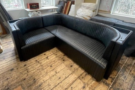 Ribbed Black Leather Sofa or Banquette - H|F AtelierShopify CollectiveHUNTEDFOX - Ribbed Black Leather Sofa or Banquette