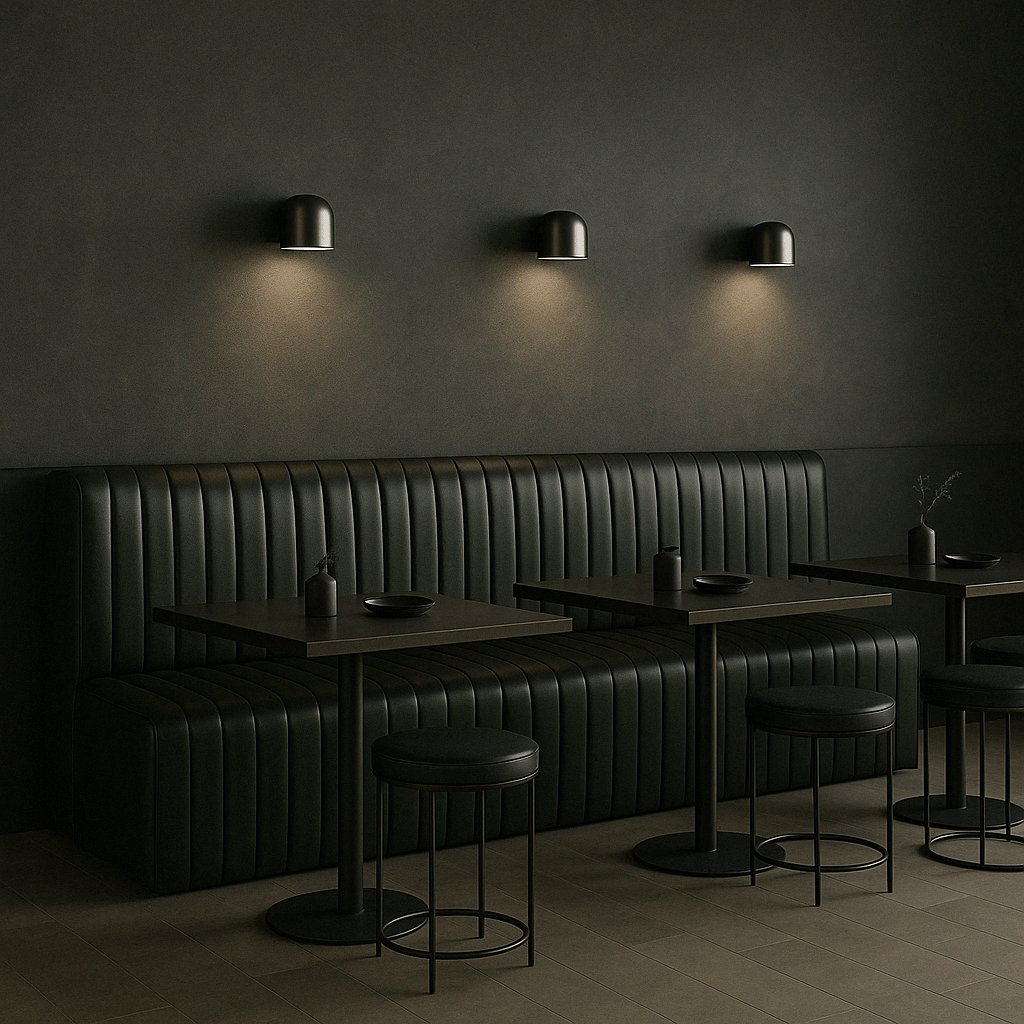 Ribbed Black Leather Sofa or Banquette - black leather banquettecustom banquette seatingfurnitureHUNTEDFOX - Ribbed Black Leather Sofa or Banquette