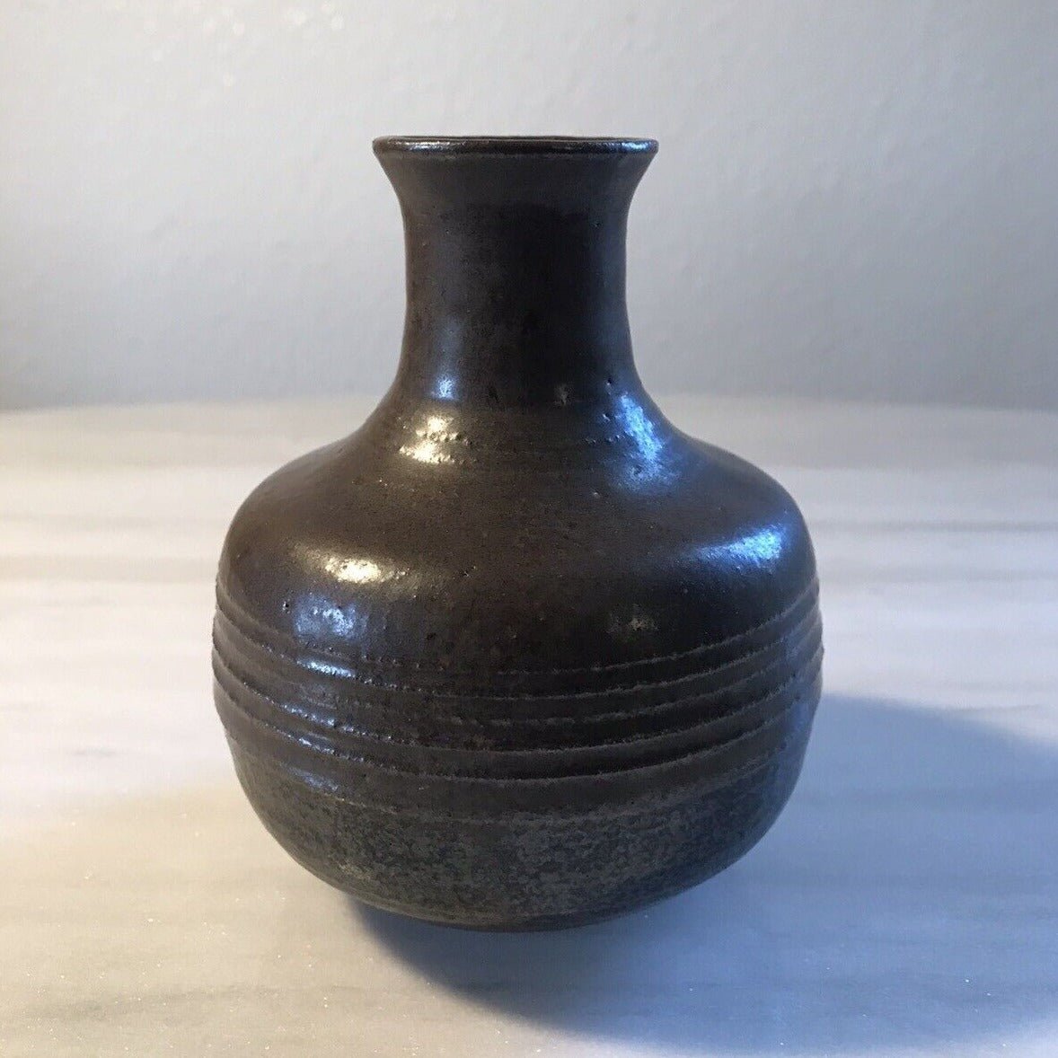 Signed Mid-Century Brown Ceramic Bud Vase - Vintage MCM - HUNTEDFOX
