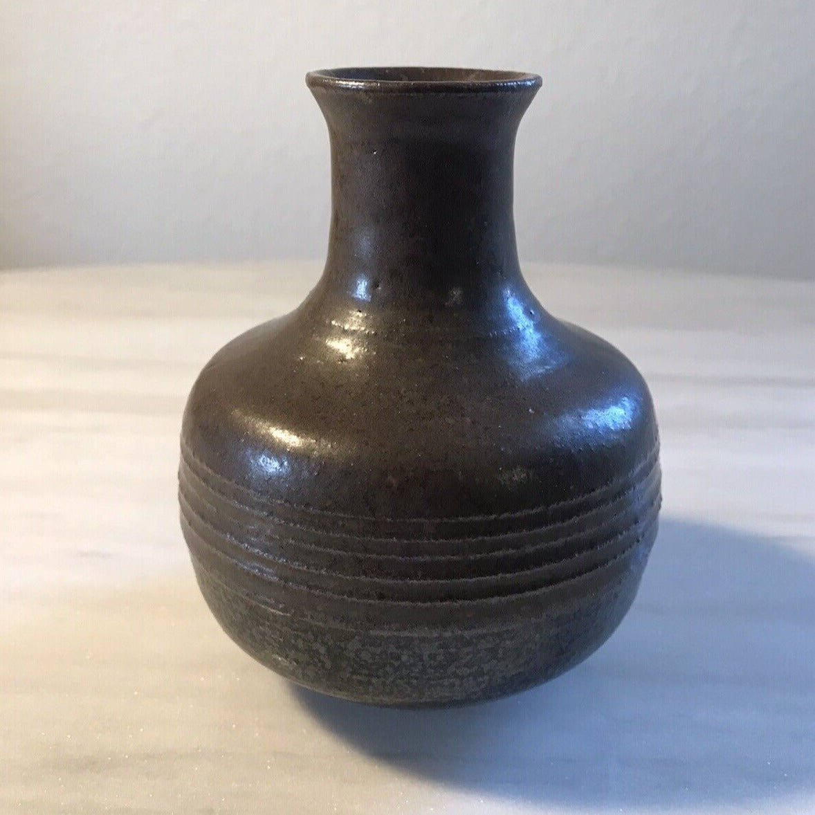 Signed Mid-Century Brown Ceramic Bud Vase - Vintage MCM - HUNTEDFOX