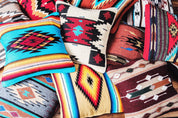 Southwestern Lumbar Pillow – Vintage Turquoise & Red - ' - N E W - BAJA CHICNATIVEHUNTEDFOX - Southwestern Lumbar Pillow – Vintage Turquoise & Red