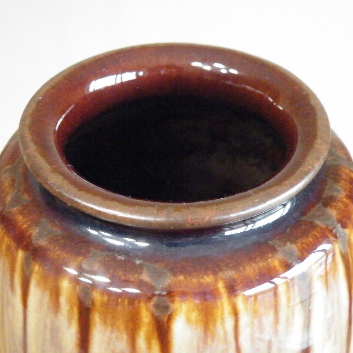 Tall Brown & Tan Drip Glaze Earthtone Vase - HUNTEDFOX