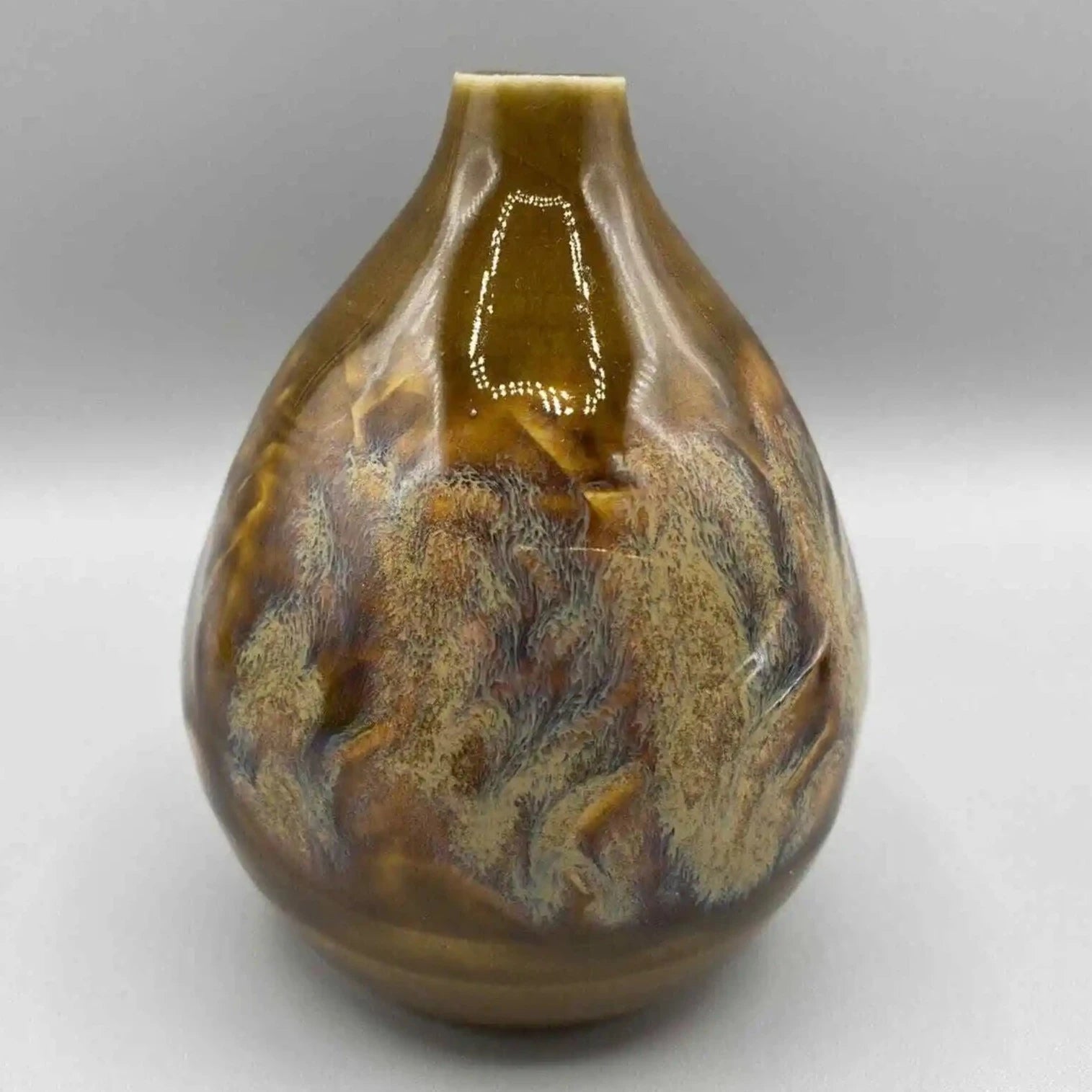 Tan Marbleized Teardrop Drip Glaze Bud Vase - HUNTEDFOX
