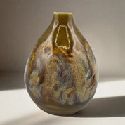 Tan Marbleized Teardrop Drip Glaze Bud Vase - HUNTEDFOX