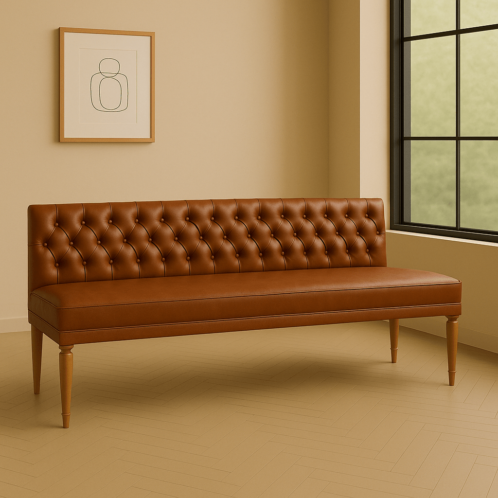 Tufted Leather Banquette – Straight Bench for Kitchen or Restaurant - custom banquette seatingH|F Atelierluxury upholstered seatingHUNTEDFOX - Tufted Leather Banquette – Straight Bench for Kitchen or Restaurant