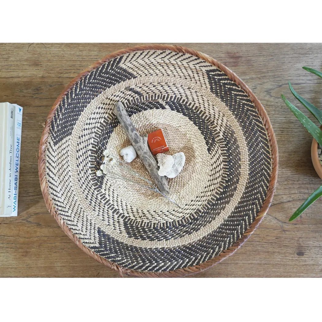 Two Tone Woven African Baskets | Multiple Sizes & Styles - basketBlackBrownHUNTEDFOX - Two Tone Woven African Round Catch All Basket
