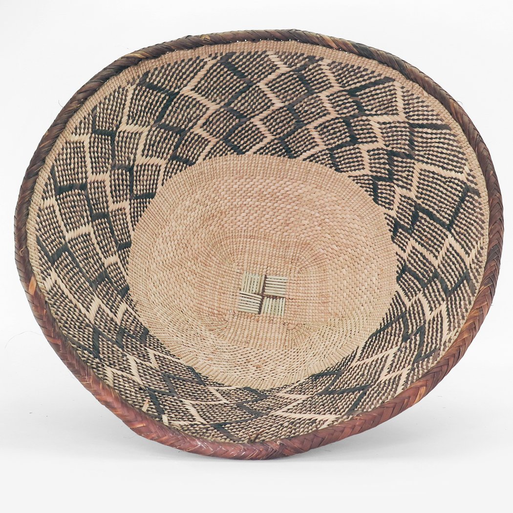 Two Tone Woven African Baskets | Multiple Sizes & Styles - basketBlackBrownHUNTEDFOX - Two Tone Woven African Baskets | Multiple Sizes & Styles - basketBlackBrownHUNTEDFOX - Two Tone Woven African Round Catch All Basket zig zag pattern