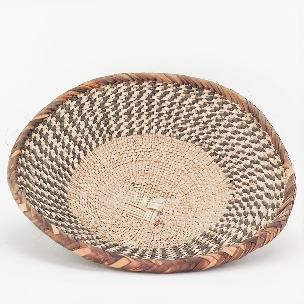 Two Tone Woven African Baskets | Multiple Sizes & Styles - basketBlackBrownHUNTEDFOX - Two Tone Woven African Round Catch All Basket small