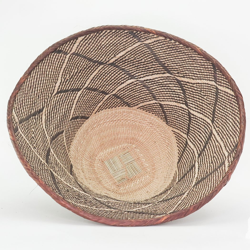 Two Tone Woven African Baskets | Multiple Sizes & Styles - basketBlackBrownHUNTEDFOX - Two Tone Woven African Round Catch All Basket diamond pattern