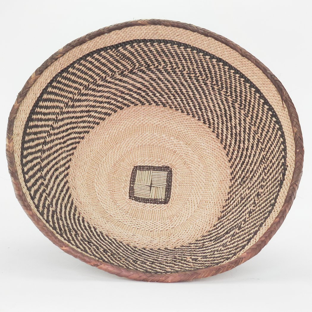 Two Tone Woven African Baskets | Multiple Sizes & Styles - basketBlackBrownHUNTEDFOX - Two Tone Woven African Round Catch All Basket diagonal stripes